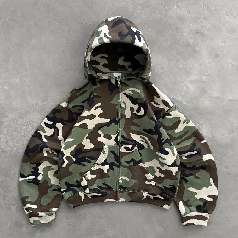 Y2K Harajuku hoodies Oversized camouflage pattern Hip hop retro soft warm hooded sweatshirt fashionable men women street wear