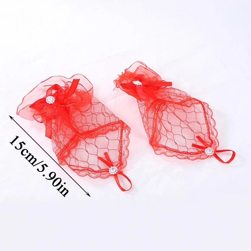 1 Pairs Lace Fingerless Wedding Gloves Beautiful See Through Bowknot Bride Party Gloves Female Vintage Soft Short Gloves