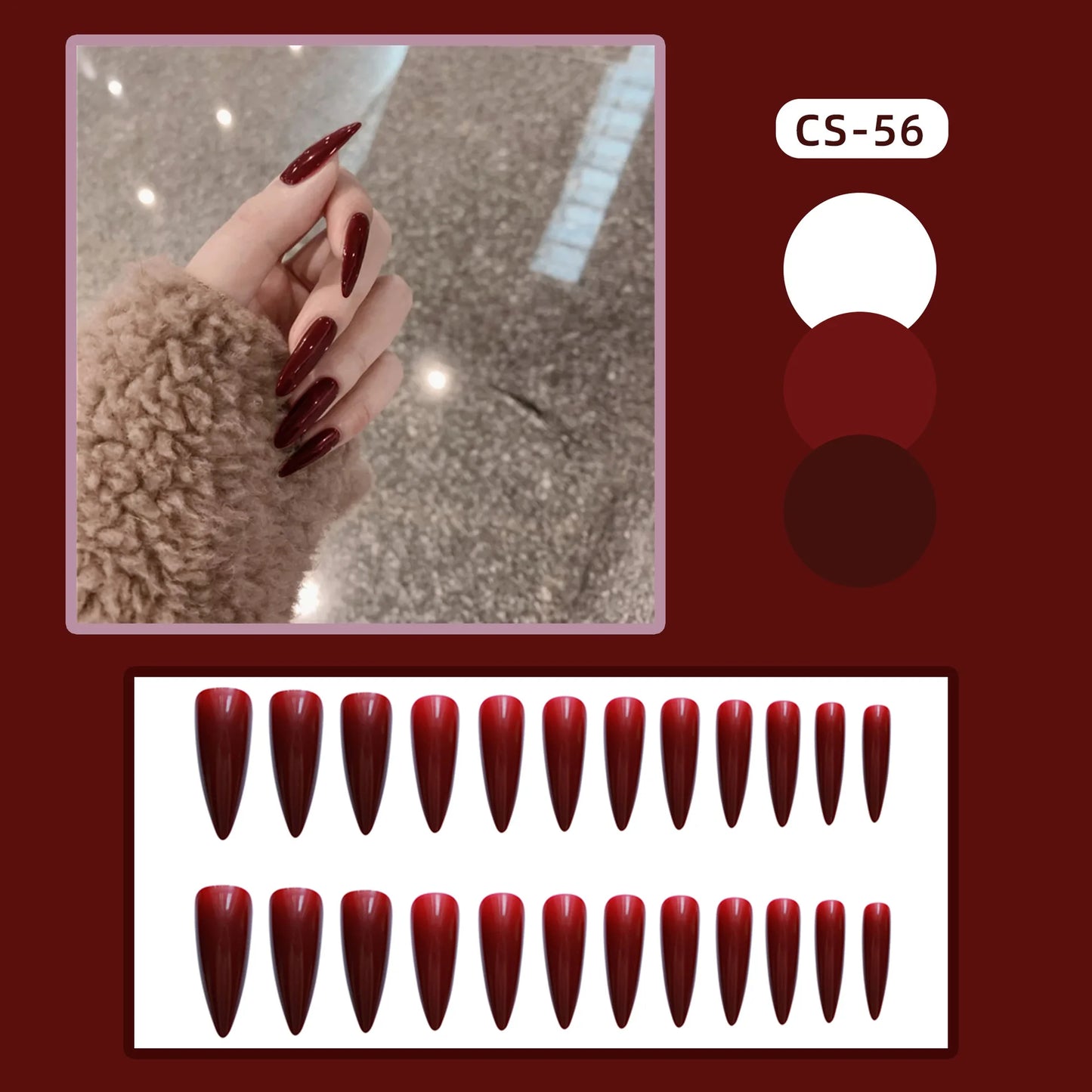 24p Artificial Acrylic Finished Sticky Nails Black Almond Nail Art Fake Nails Handmade Long Ballet Removable Press on Nail Tips