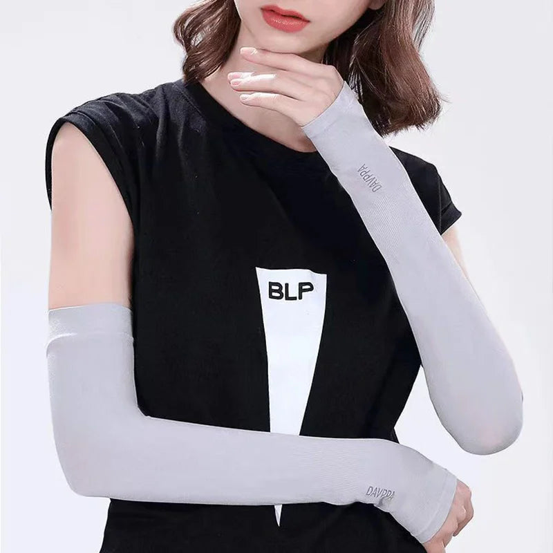 1Pair UV Protection Arm Sleeves for Men Women Summer Driving Sunscreen Ice Silk Cover Hand Protector Half Finger Long Gloves
