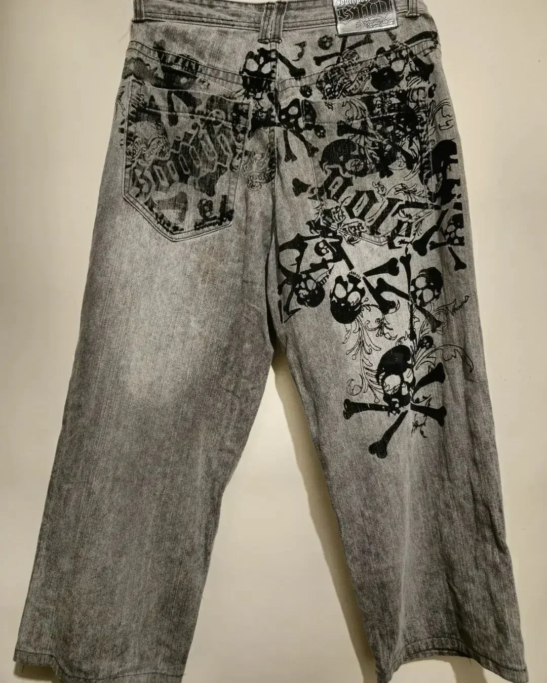 Y2K Fashion Red Print Grey Washed Baggy Jeans Men Women Harajuku Gothic Skateboard Pants Vintage Street Clothes Wide leg pants