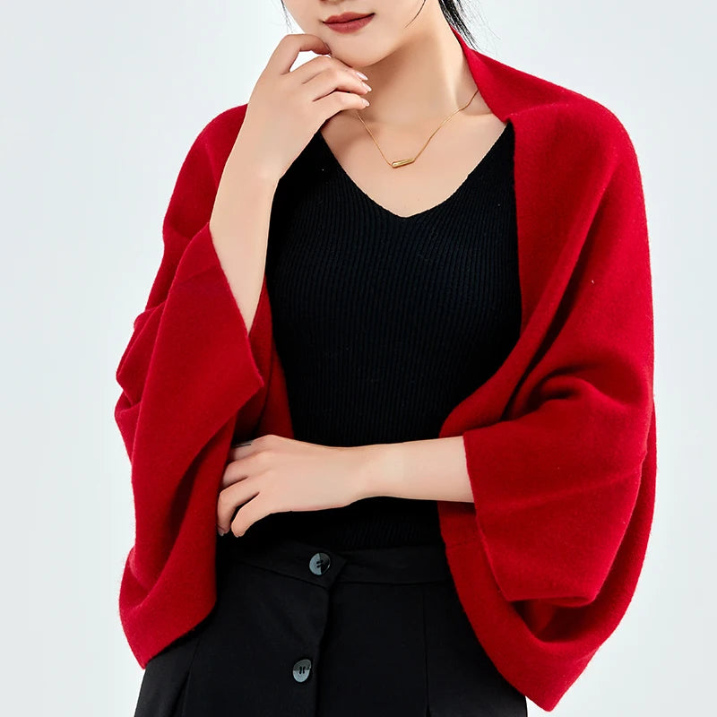 100%Pure Wool Women's Knitted Shawl Soft Warm Wollen Cardigan Cloak Wraps Shoulder Neck Protect Multifunctional Pashmina Scarves