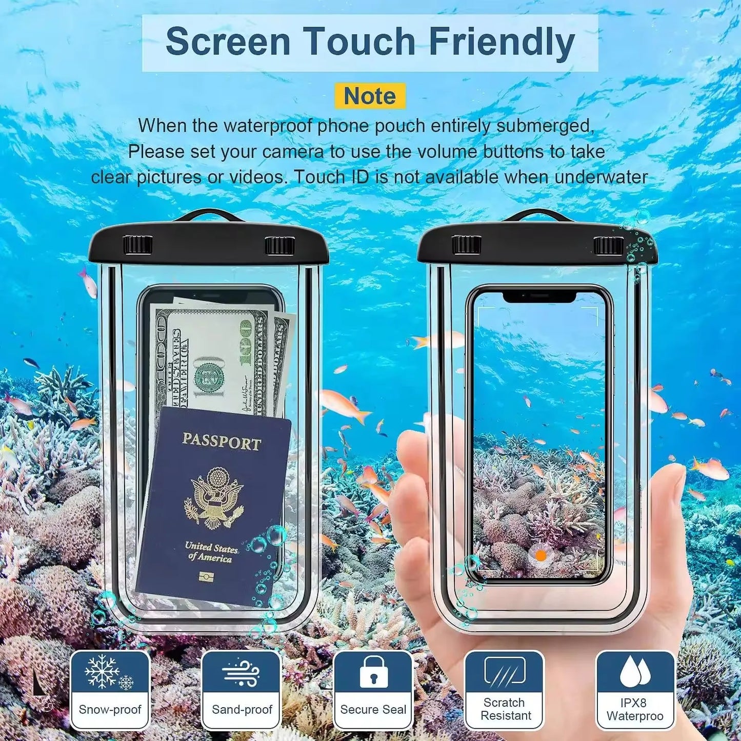 1-3Pcs Waterproof Phone Pouch Drift Diving Swimming Bag Underwater Dry Bag For Phone Water Sports Beach Pool Skiing 6 inch