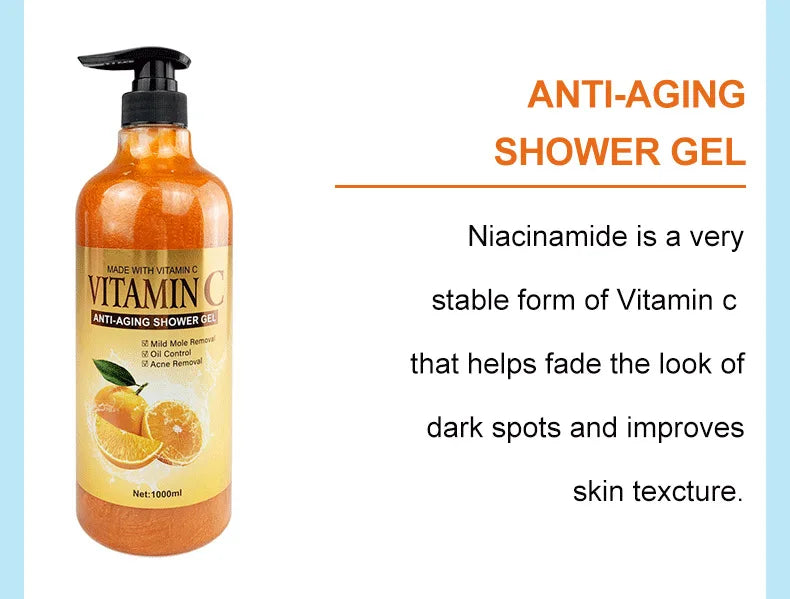 1000ml Vitamin C Body Lotion Anti-aging Shower Gel AHA and Arbutin Beauty Skin Body Wash for Dropshipping
