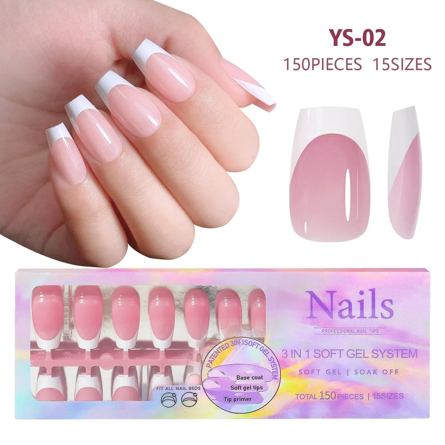 150pcs/box French Pink Short Detachable Finished Fingernails Ballet Wearable False Nails Press On Nails Tips Full Cover DIY