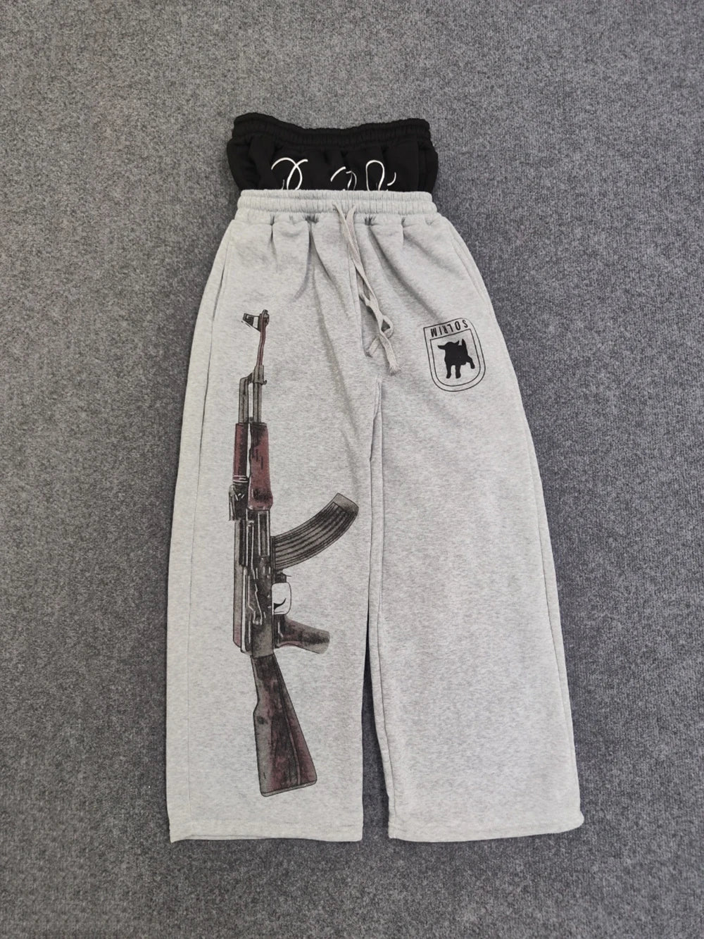 Y2K High-Waisted Printed Embroidered Street Guard Pants Spring Summer Casual Straight Leg Double Waist Design Fashionable