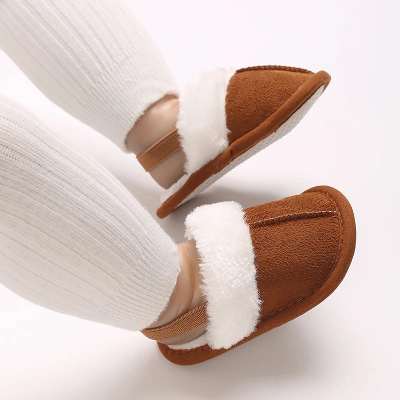 0-1 Years Old Winter Baby Slippers Fluffy Baby Boy Girl Sandals Cute Plush Soft Non-slip Sole Toddler First Toddler Baby Shoes