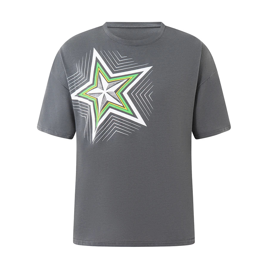y2k Grunge Crop Top Women Summer Gothic Star Print Round Neck Short Sleeve T Shirt 2000s Cybercore Clothes Streetwear