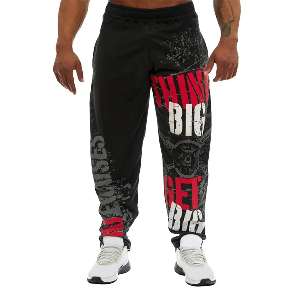 Young Style Casual Sweatpants Men Pants Loose Straight Deep Crotch Digital Printing Jogging Elastic Waist Men Trousers for Gym