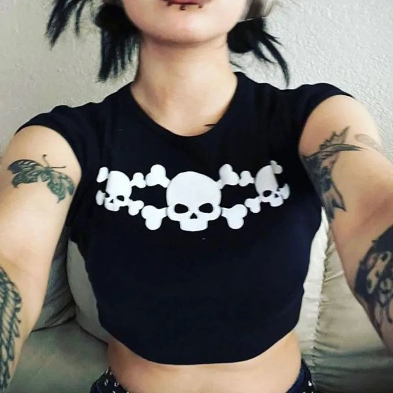 Y2K Clothes Letter Print 2000S Goth Kawaii Harajuku Fairy Grunge Short Top Women T-shirt Summer Fashion Baby Tee E-girl Crop Top