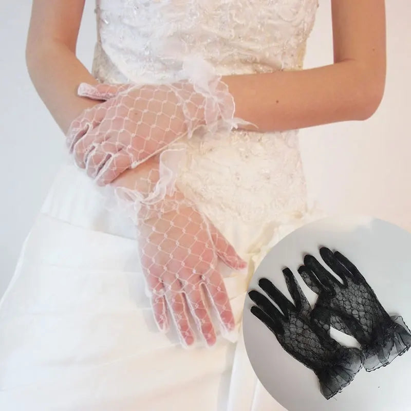 1 Pairs Lace Fingerless Wedding Gloves Beautiful See Through Bowknot Bride Party Gloves Female Vintage Soft Short Gloves