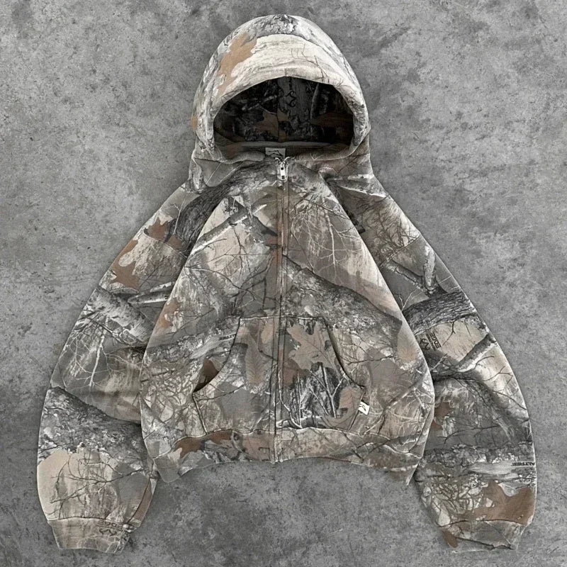 Y2K Harajuku men and women sportswear hip-hop street fashion women camouflage pattern zippered hoodie zip up hoodie sweatshirt