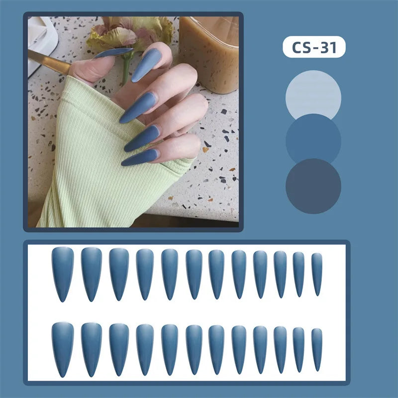 24p Artificial Acrylic Finished Sticky Nails Black Almond Nail Art Fake Nails Handmade Long Ballet Removable Press on Nail Tips