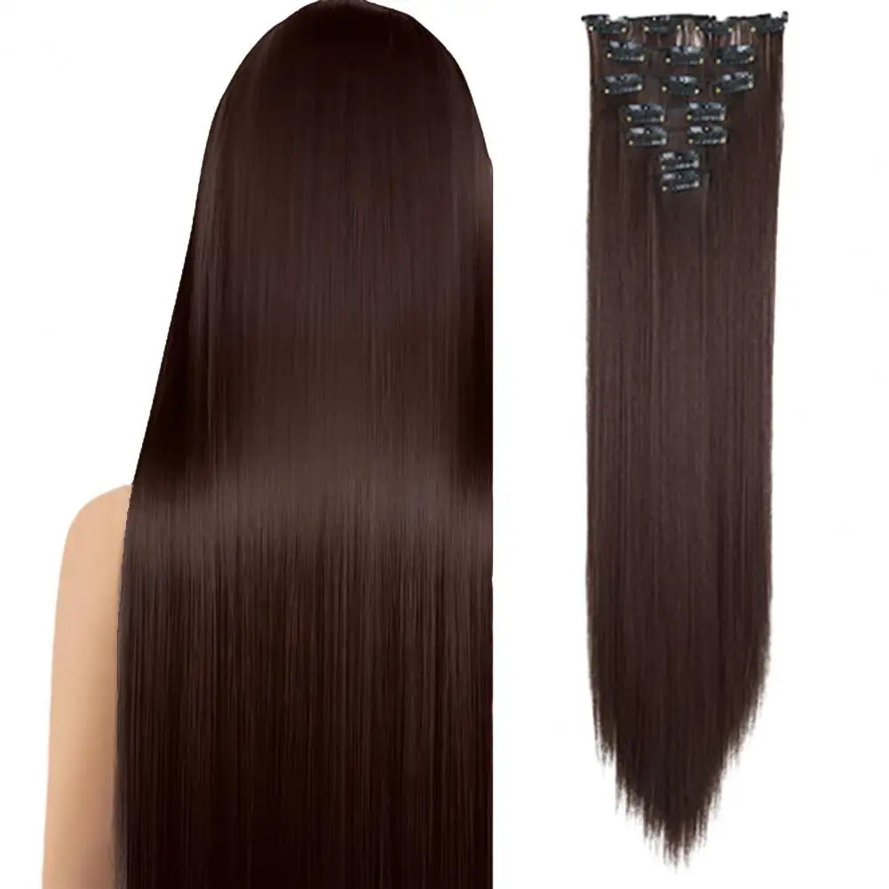 56cm Wig Extensions Women's Synthetic Clip-in One Piece Straight Hair Extensions Synthetic Wigs Seamless Customizable Wig Pieces
