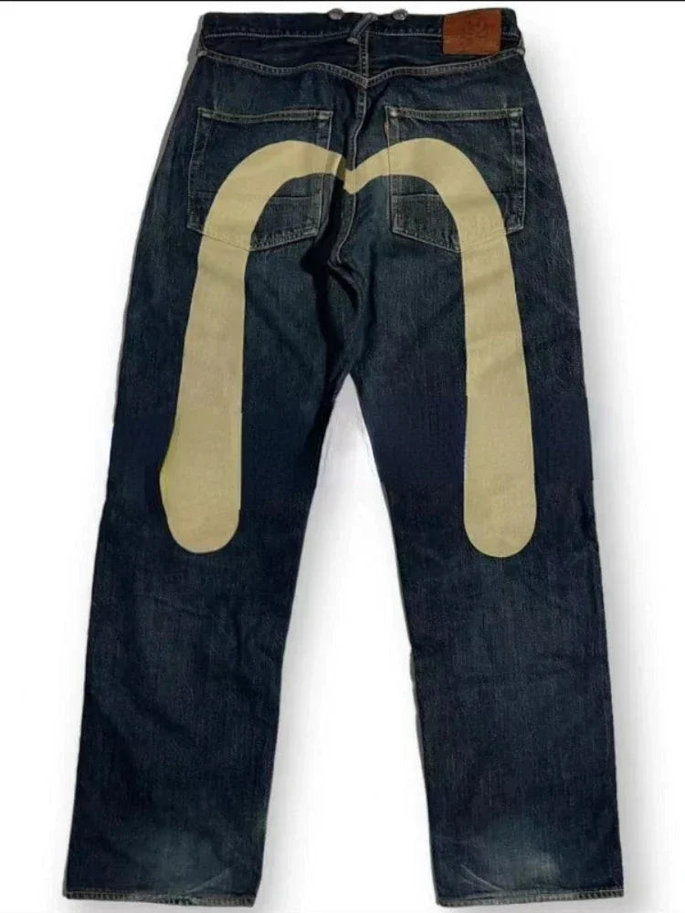 Y2K Jeans Best-Selling Retro Personalized Print Jeans Men New Punk Hip Hop Gothic Loose Straight Jeans Couple Street Wear