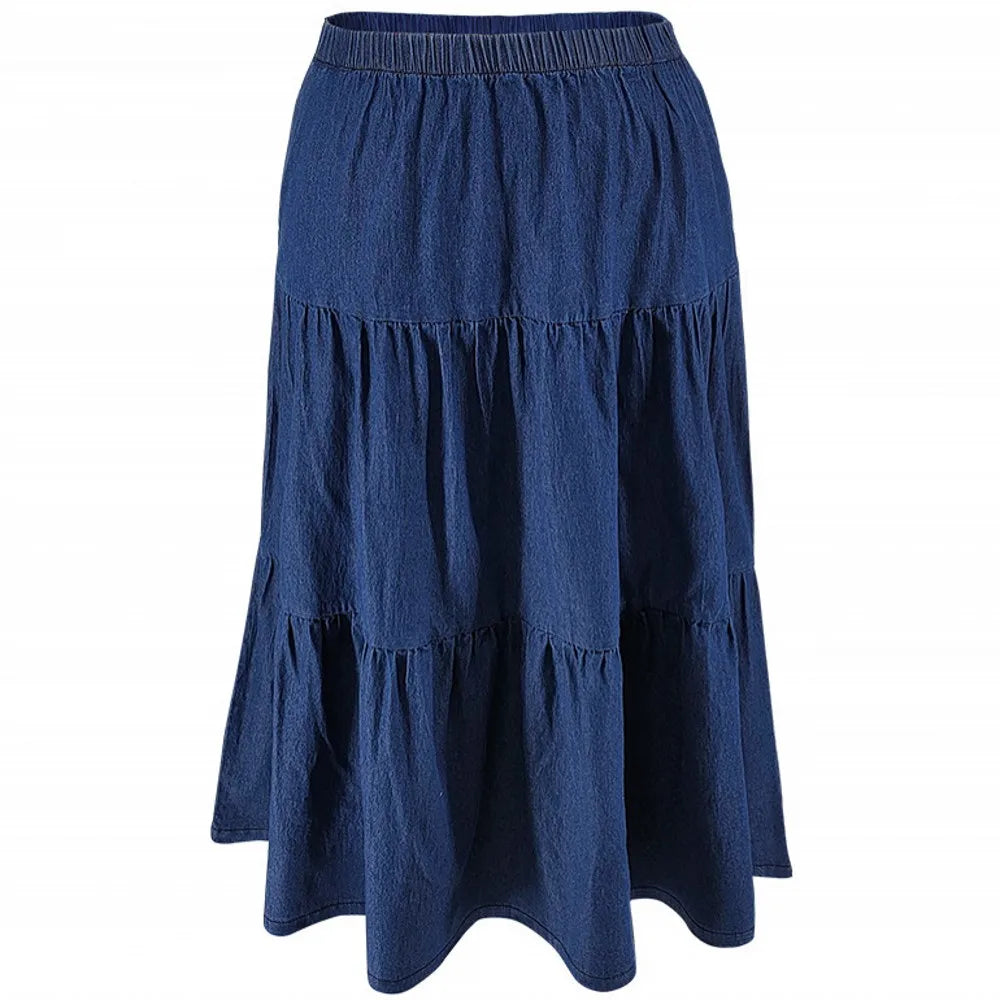 XL-5XL Plus Size Clothes 2024 Women's Button A-line High Waist Denim Skirt Office Lady Midi Jean Skirts Autumn Winter Skirt