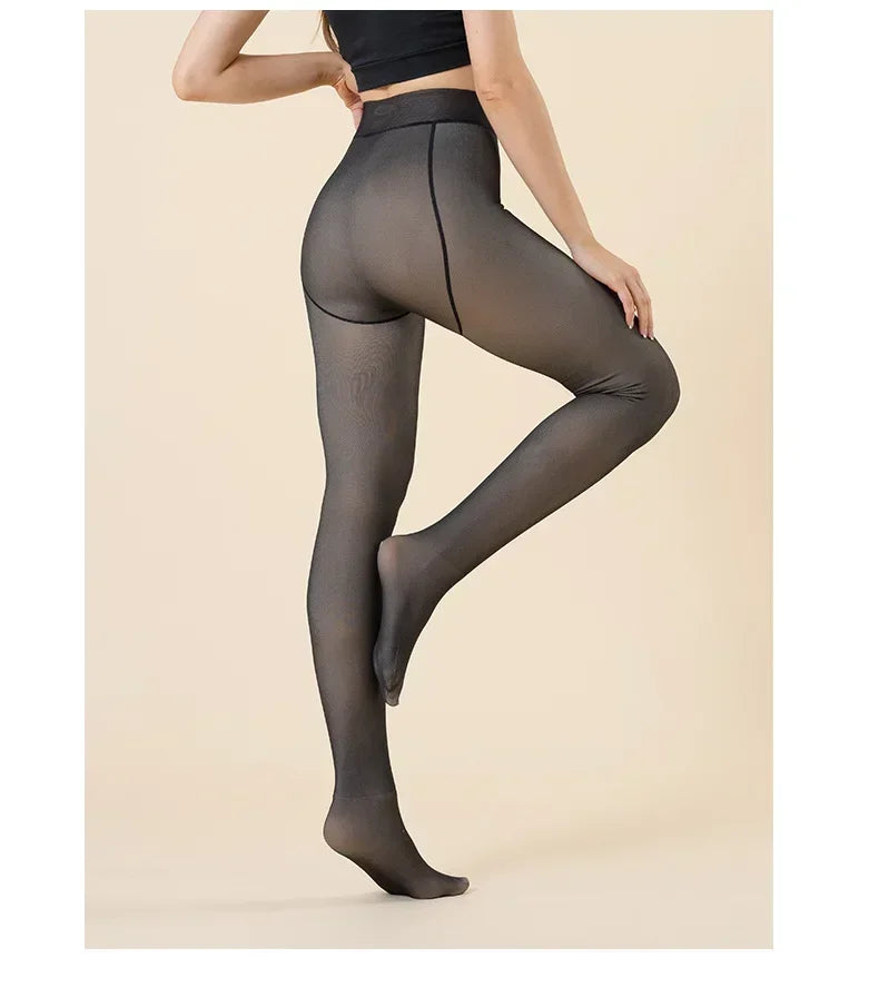 Thicken Warm Tights For Women Winter Thermal Stockings Leggings Sexy Translucent Fleece Velvet Tights Pantyhose Female Pants