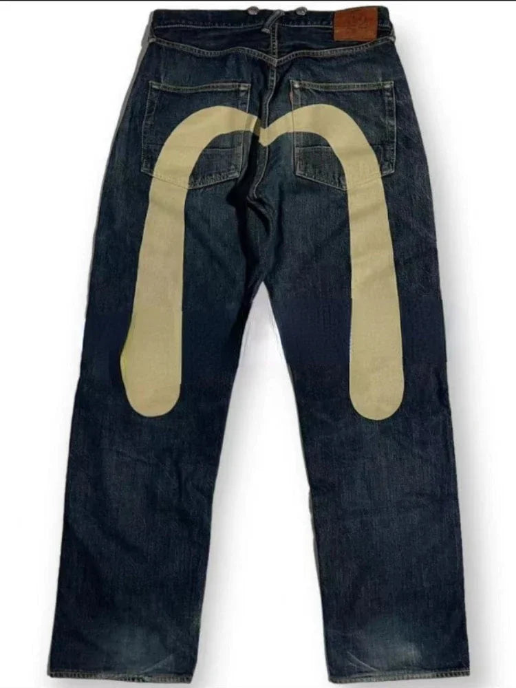 Y2K Jeans Best-Selling Retro Personalized Print Jeans Men New Punk Hip Hop Gothic Loose Straight Jeans Couple Street Wear