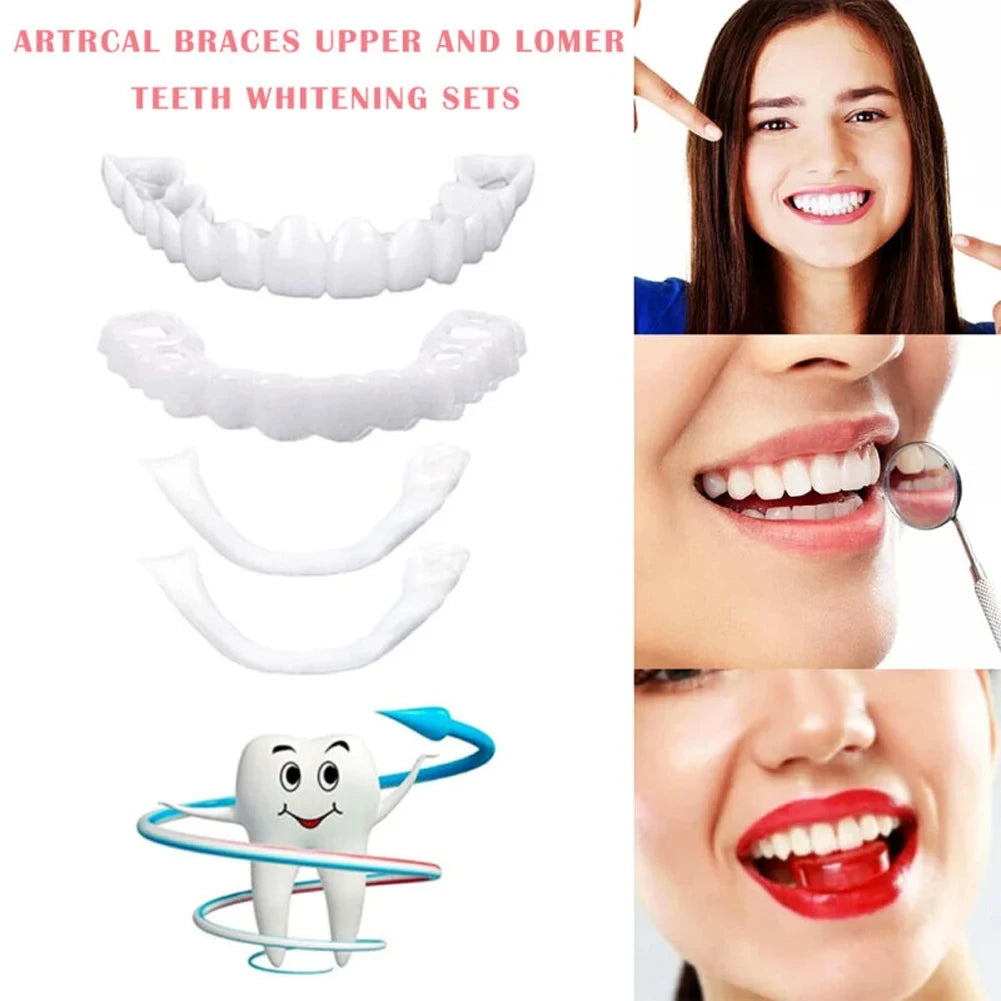 1-5Set Upper Lower Temporary Fit Fake Teeth Cosmetic Denture Smile Veneers False Teeth Brace Cover Upper False Tooth Cover Snap