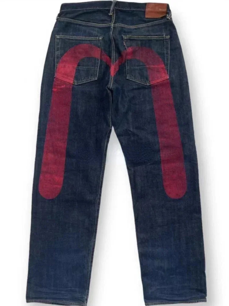 Y2K Jeans Best-Selling Retro Personalized Print Jeans Men New Punk Hip Hop Gothic Loose Straight Jeans Couple Street Wear
