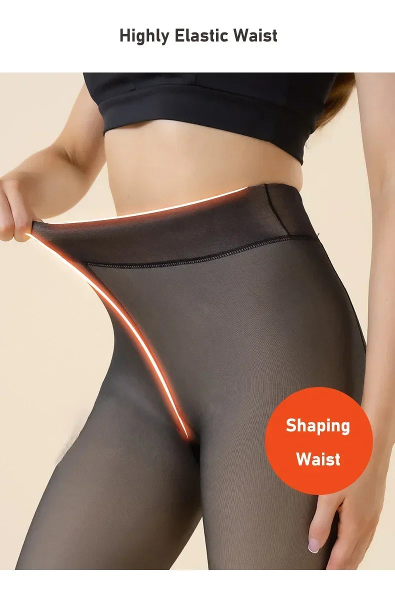 Thicken Warm Tights For Women Winter Thermal Stockings Leggings Sexy Translucent Fleece Velvet Tights Pantyhose Female Pants