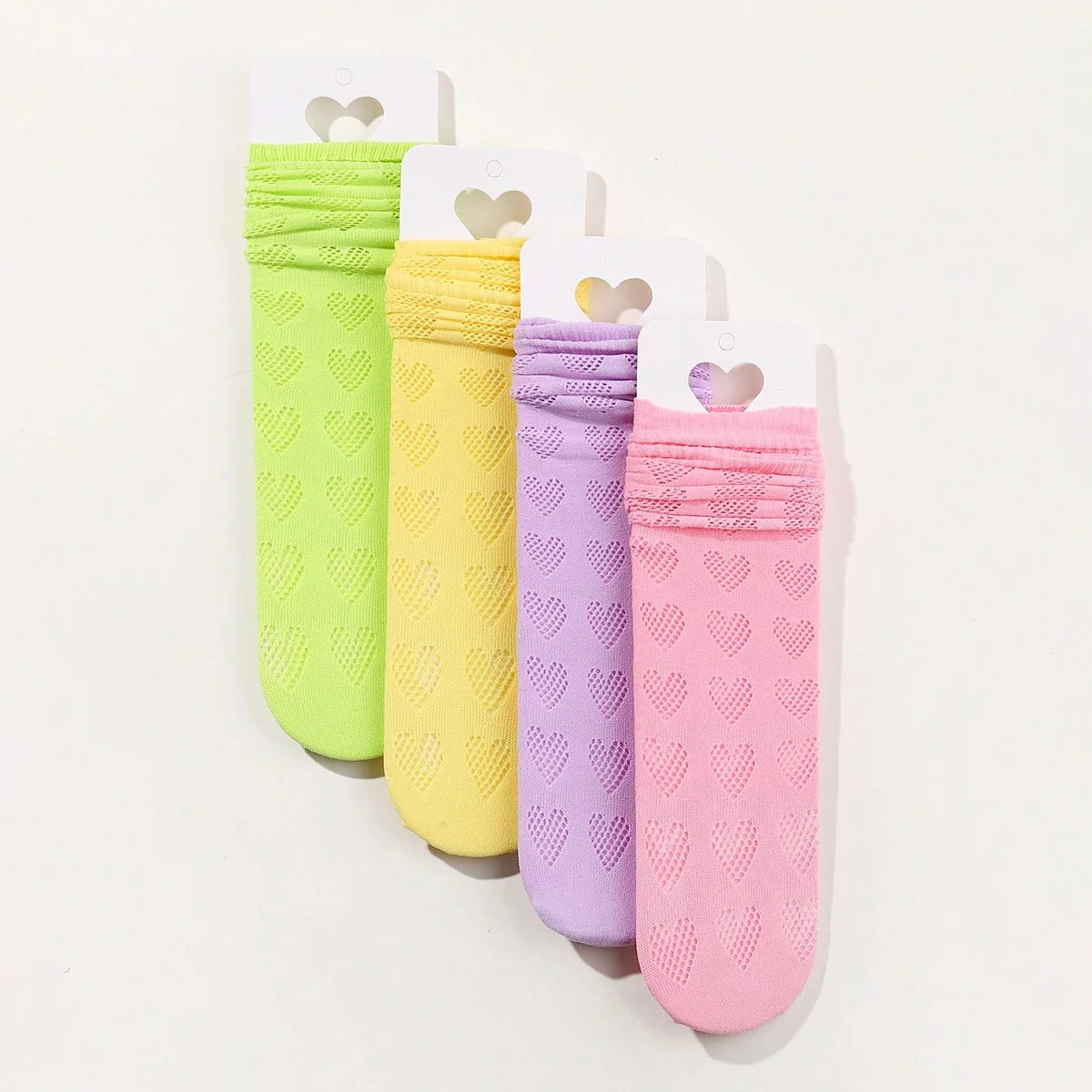 1/4 pairs of girls' dopamine heart hollow mesh straight socks, lightweight breathable heart mesh socks, women's long tube