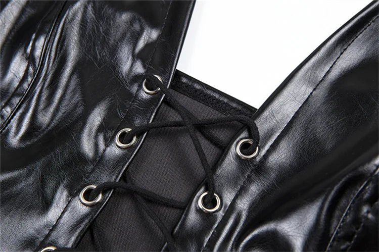 Y2K Crop Top Women Summer Black Leather Banadage Hollow Punk Style Tank Tops Vest Fashion Backless Club Party Wear