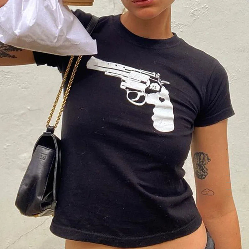 Y2K Clothes Letter Print 2000S Goth Kawaii Harajuku Fairy Grunge Short Top Women T-shirt Summer Fashion Baby Tee E-girl Crop Top