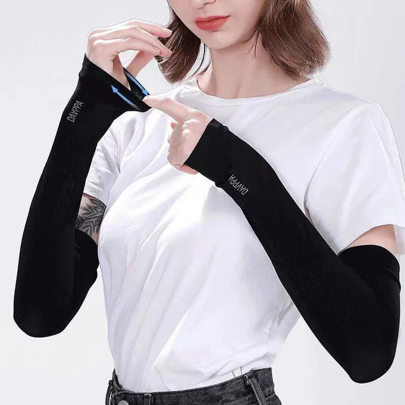 1Pair UV Protection Arm Sleeves for Men Women Summer Driving Sunscreen Ice Silk Cover Hand Protector Half Finger Long Gloves
