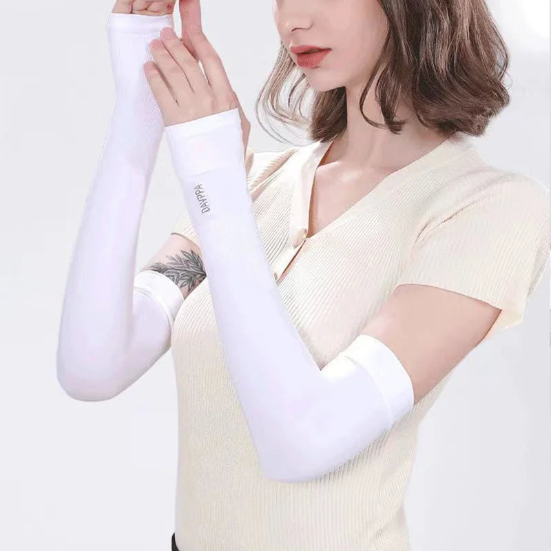 1Pair UV Protection Arm Sleeves for Men Women Summer Driving Sunscreen Ice Silk Cover Hand Protector Half Finger Long Gloves