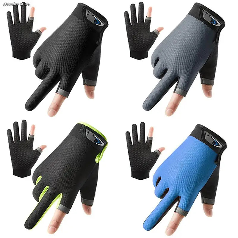 1 Pair Fishing Gloves 2 Cut Fingers Sport Cycling Men Breathable Drive Gloves Anti-slip Antiskid Fishing Wear for Fitness
