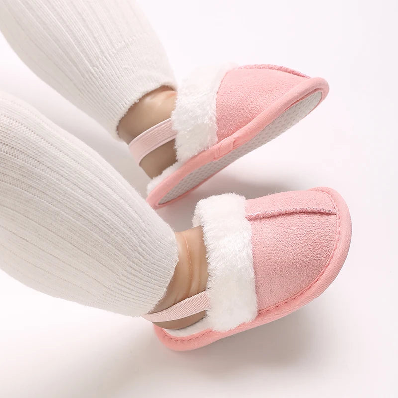 0-1 Years Old Winter Baby Slippers Fluffy Baby Boy Girl Sandals Cute Plush Soft Non-slip Sole Toddler First Toddler Baby Shoes