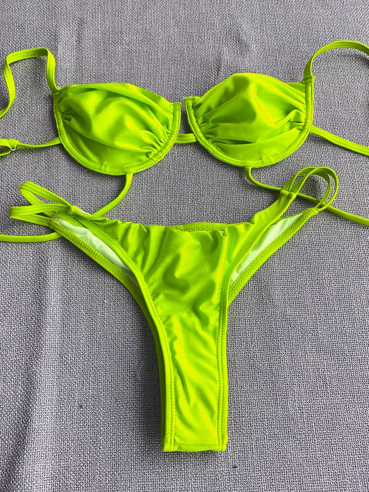 ZRTAK Sexy Cup Bikinis Swimsuit Bikini Sets Push Up Swimwear Women Bathing Suit Micro Thong Biquinis Solid Beachwear