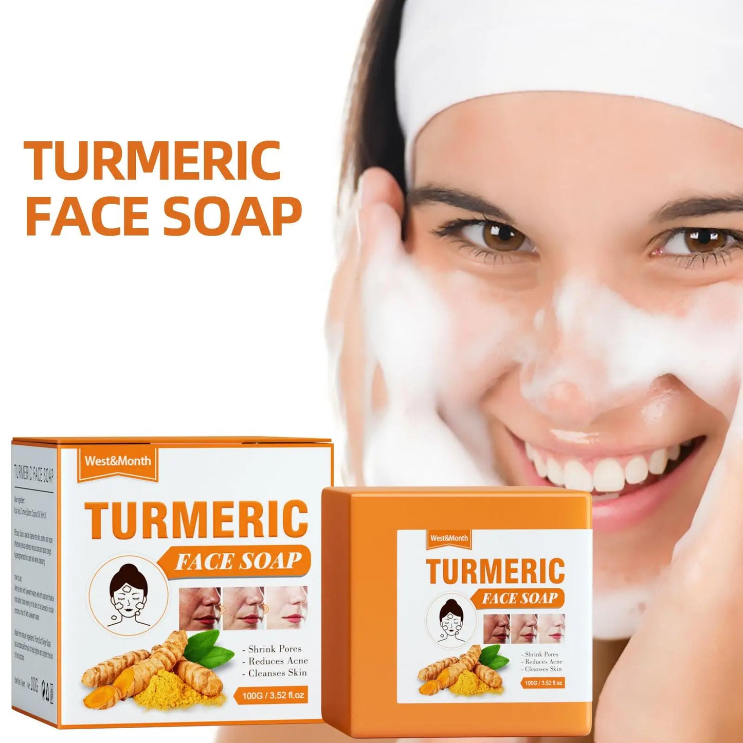 100g Lemon Turmeric Kojic Acid Soap Turmeric Face And Body Wash Clean Soap Bar, Firm Pores Lemon Turmeric Glowing Skin Care Soap
