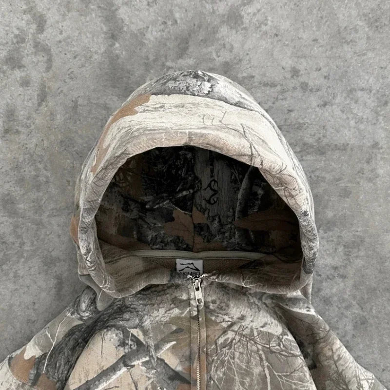 Y2K Harajuku men and women sportswear hip-hop street fashion women camouflage pattern zippered hoodie zip up hoodie sweatshirt