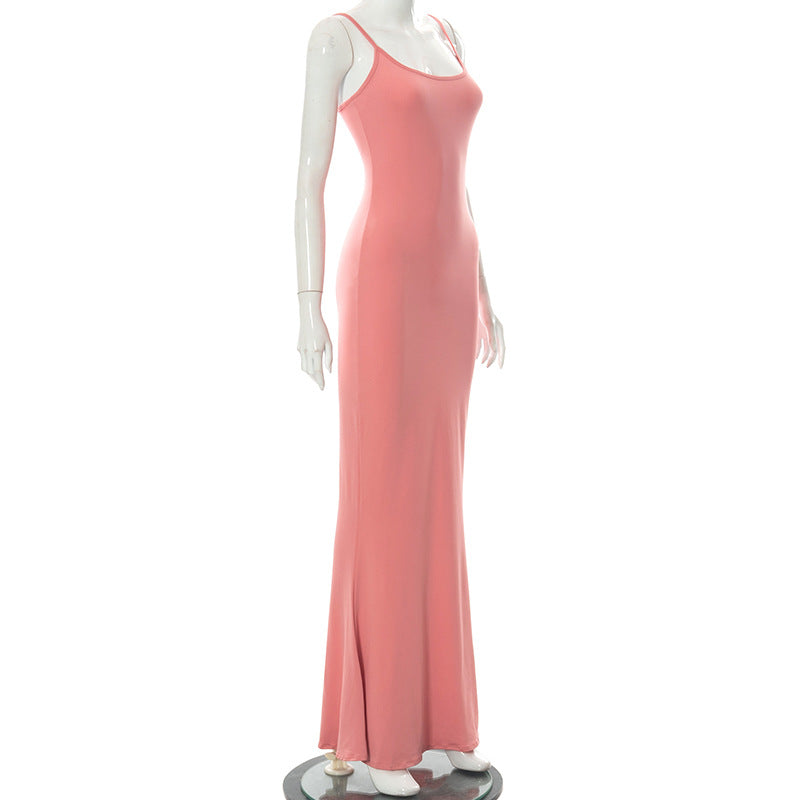 Y2k Women Sexy Bodycon Long Dress Solid Color Spaghetti Strap Low Cut Evening Party Dress Summer Beach Going Out Clothing