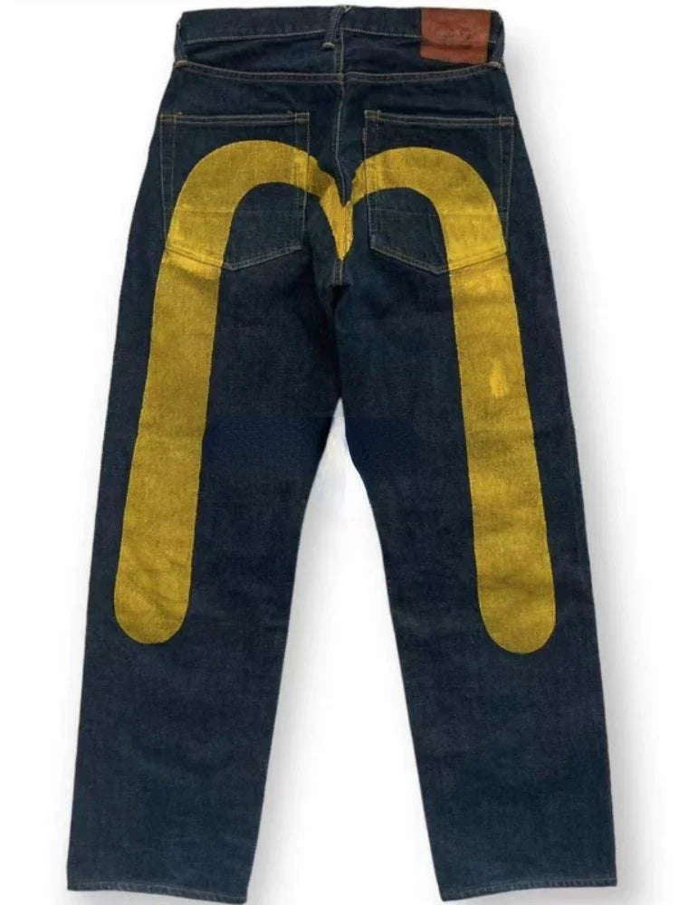 Y2K Jeans Best-Selling Retro Personalized Print Jeans Men New Punk Hip Hop Gothic Loose Straight Jeans Couple Street Wear