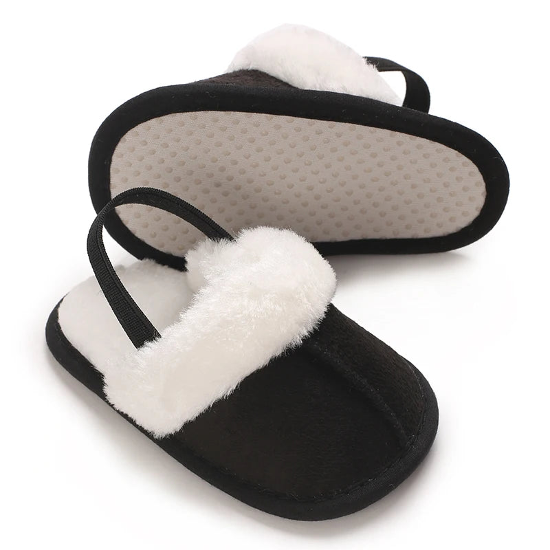 0-1 Years Old Winter Baby Slippers Fluffy Baby Boy Girl Sandals Cute Plush Soft Non-slip Sole Toddler First Toddler Baby Shoes