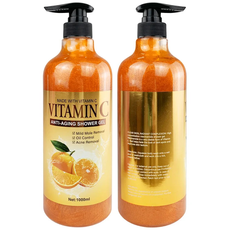 1000ml Vitamin C Body Lotion Anti-aging Shower Gel AHA and Arbutin Beauty Skin Body Wash for Dropshipping