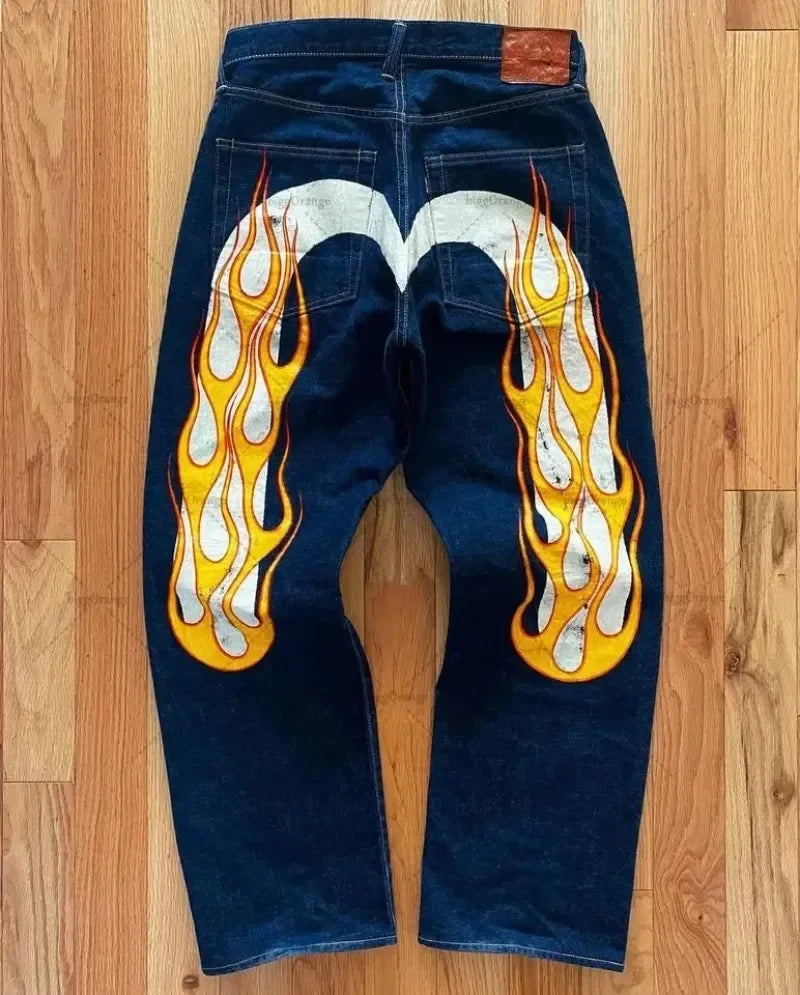 Y2K Jeans Best-Selling Retro Personalized Print Jeans Men New Punk Hip Hop Gothic Loose Straight Jeans Couple Street Wear
