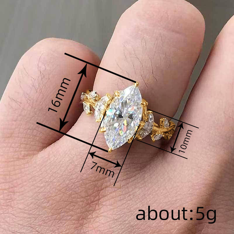 Zircon Ring Female Court Leaf Vine Design