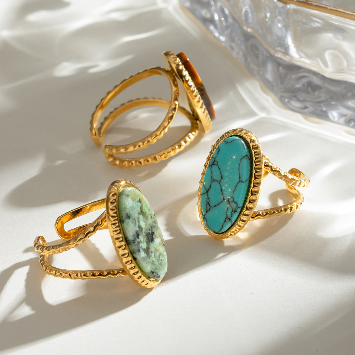 Oval Turquoise Tigereye Adjustable Split Ring