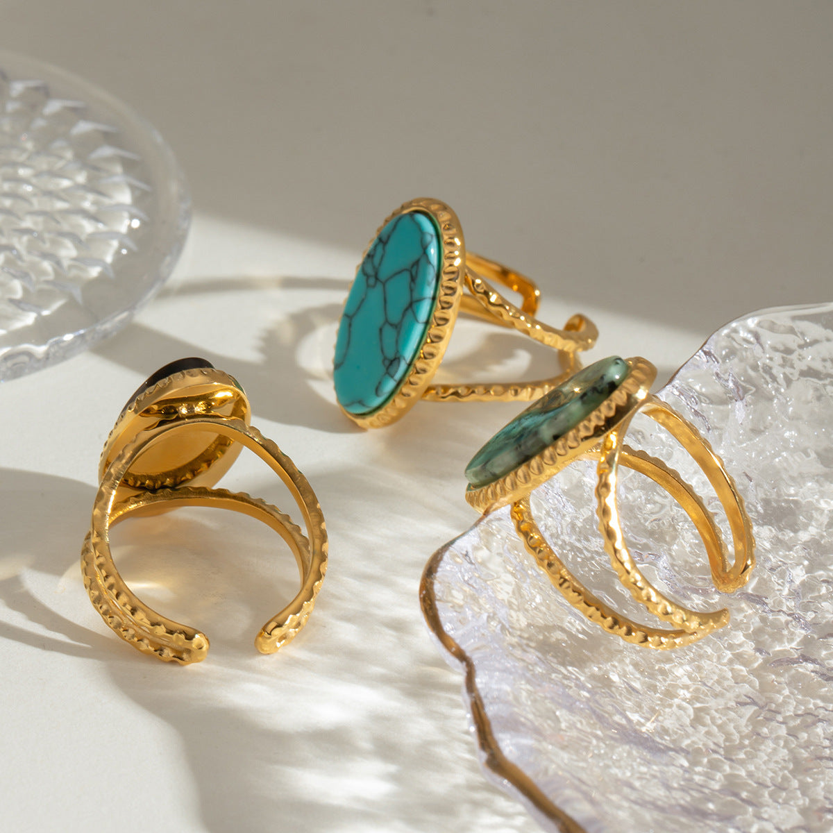 Oval Turquoise Tigereye Adjustable Split Ring