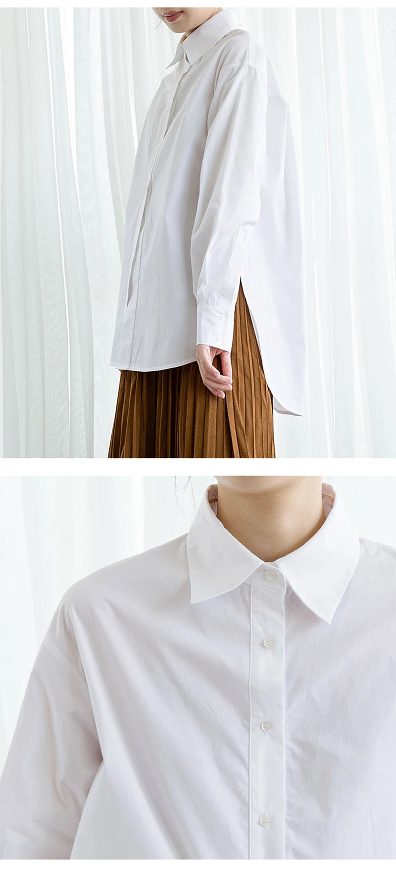 100% Cotton Women's Shirt 2024 Autumn New Solid Color Button Turn-Down Collar Long-Sleeved Casual Loose Ladies OL Shirts