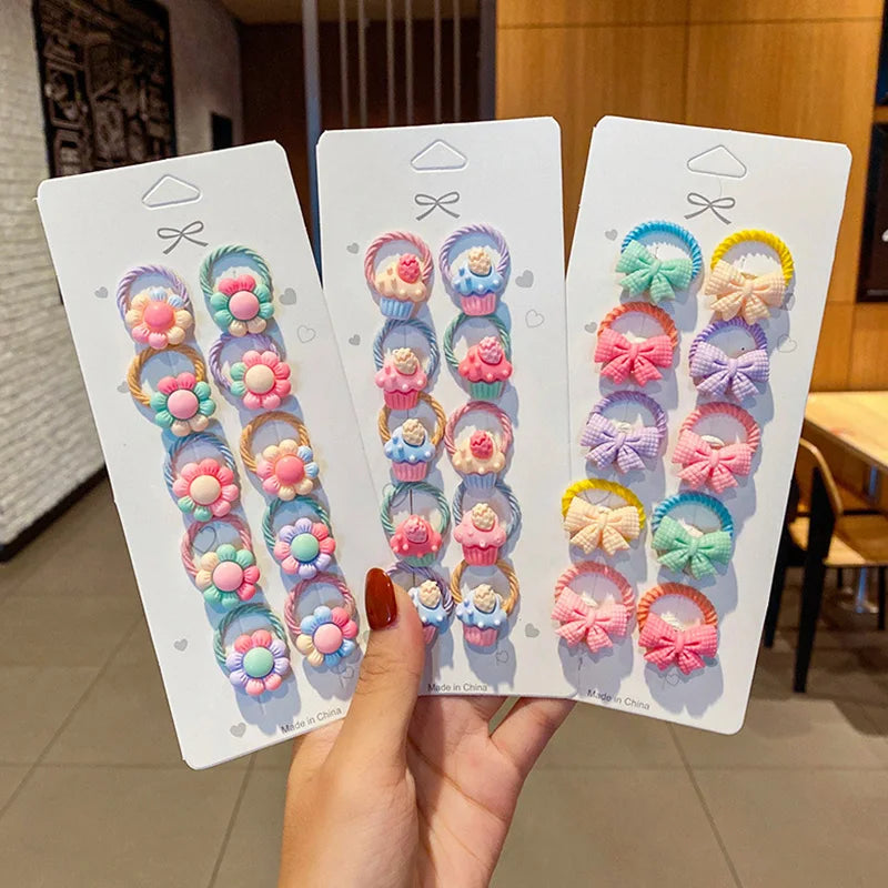 10 Pcs/Set Children Cute Hair Bands Cartoon Flower Elastic Hair Bands Girls Baby Lovely Rubber Bands Gift Kids Hair Accessories
