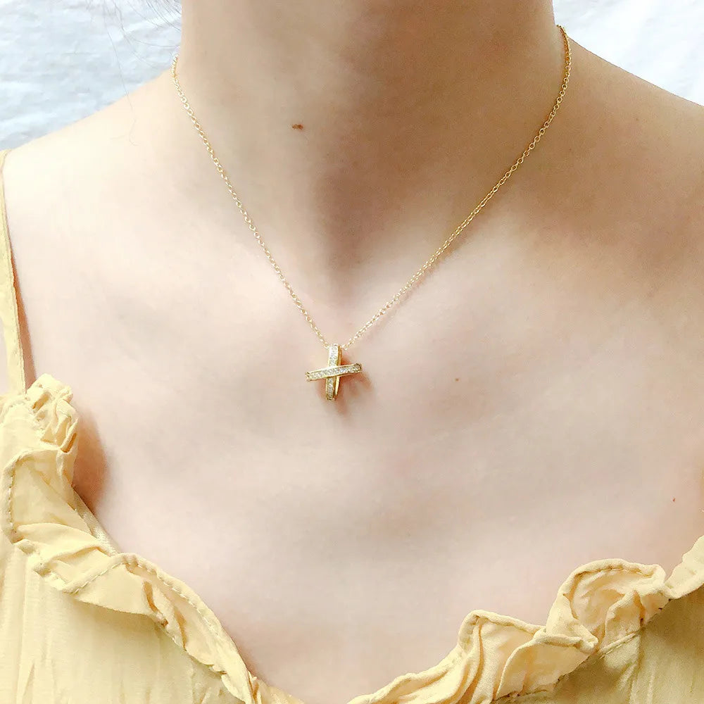 ZHOUYANG Pendants Necklace For Women Hollow Cross Rose Gold Color Choker Chain Fashion Necklaces 2024 Jewelry Daily Gift N205