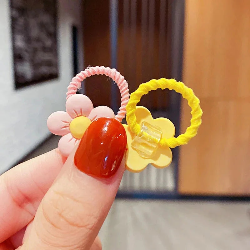 10 Pcs/Set Children Cute Hair Bands Cartoon Flower Elastic Hair Bands Girls Baby Lovely Rubber Bands Gift Kids Hair Accessories