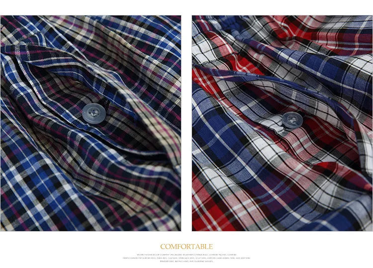 100% Cotton 4 Pcs Men's panties Underwear male Boxers Shorts Casual Sleep Underpants Plaid Loose Comfortable Homewear Striped