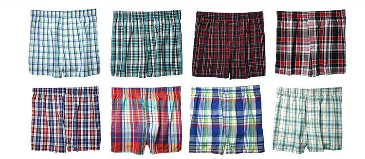 100% Cotton 4 Pcs Men's panties Underwear male Boxers Shorts Casual Sleep Underpants Plaid Loose Comfortable Homewear Striped