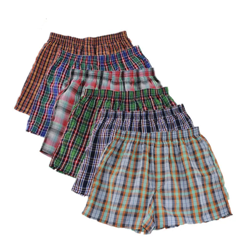 100% Cotton 4 Pcs Men's panties Underwear male Boxers Shorts Casual Sleep Underpants Plaid Loose Comfortable Homewear Striped
